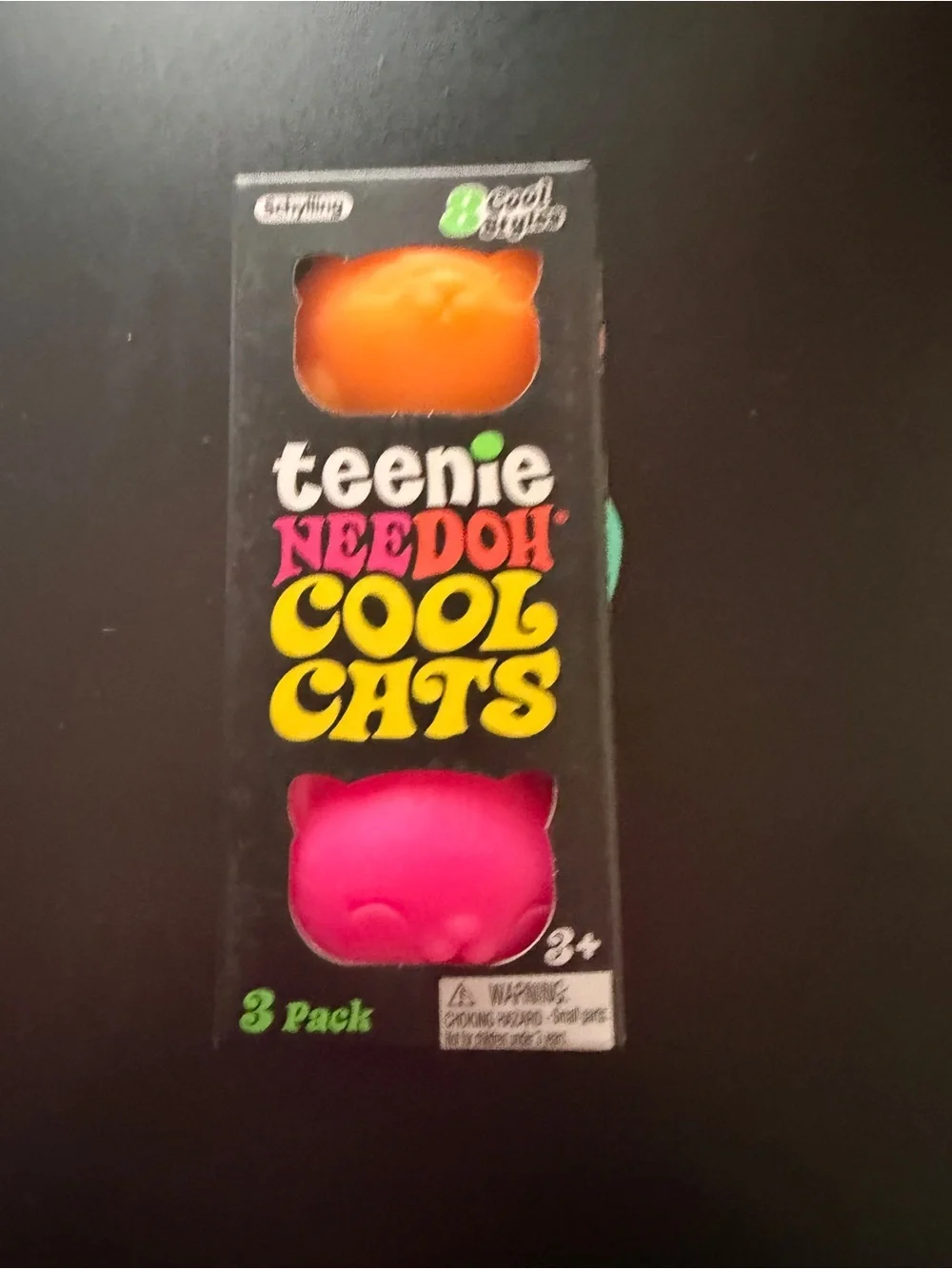 Nee Doh Schylling Teenie Cool Cats 3-pack Pink Teal Orange Squishy Sensory Toys